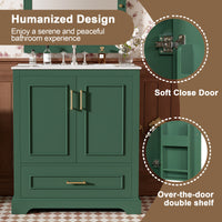 VanityFus 30-in Bathroom Vanity Green Single Sink Combo Ceramic Top 2 Soft-Close Doors 1 Drawer