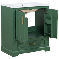 VanityFus 30-in Bathroom Vanity Green Single Sink Combo Ceramic Top 2 Soft-Close Doors 1 Drawer