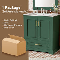 VanityFus 30-in Bathroom Vanity Green Single Sink Combo Ceramic Top 2 Soft-Close Doors 1 Drawer