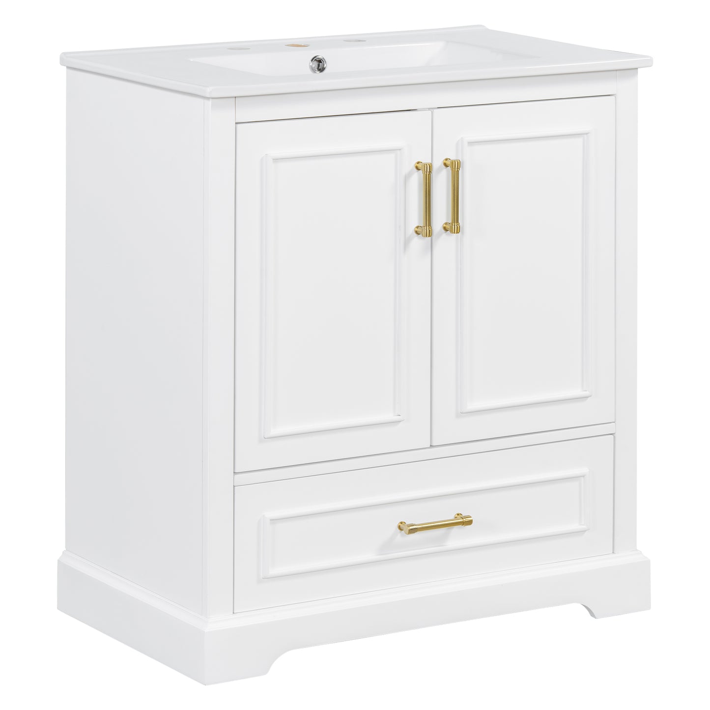 VanityFus 30-in Bathroom Vanity Single White Sink Combo Ceramic Top 2 Soft-Close Doors 1 Drawer