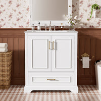 VanityFus 30-in Bathroom Vanity Single White Sink Combo Ceramic Top 2 Soft-Close Doors 1 Drawer
