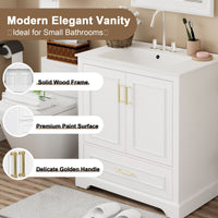 VanityFus 30-in Bathroom Vanity Single White Sink Combo Ceramic Top 2 Soft-Close Doors 1 Drawer