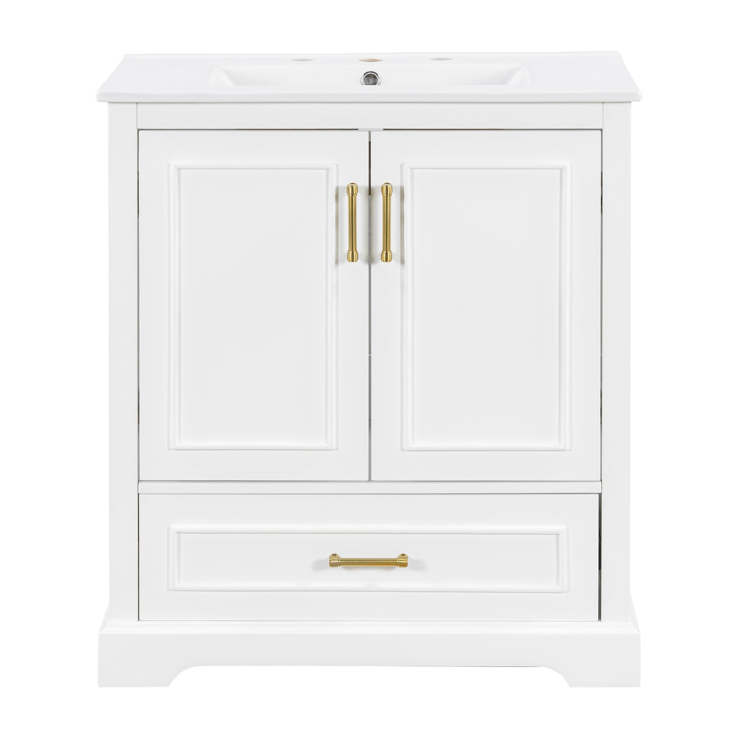 VanityFus 30-in Bathroom Vanity Single White Sink Combo Ceramic Top 2 Soft-Close Doors 1 Drawer