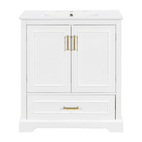 VanityFus 30-in Bathroom Vanity Single White Sink Combo Ceramic Top 2 Soft-Close Doors 1 Drawer