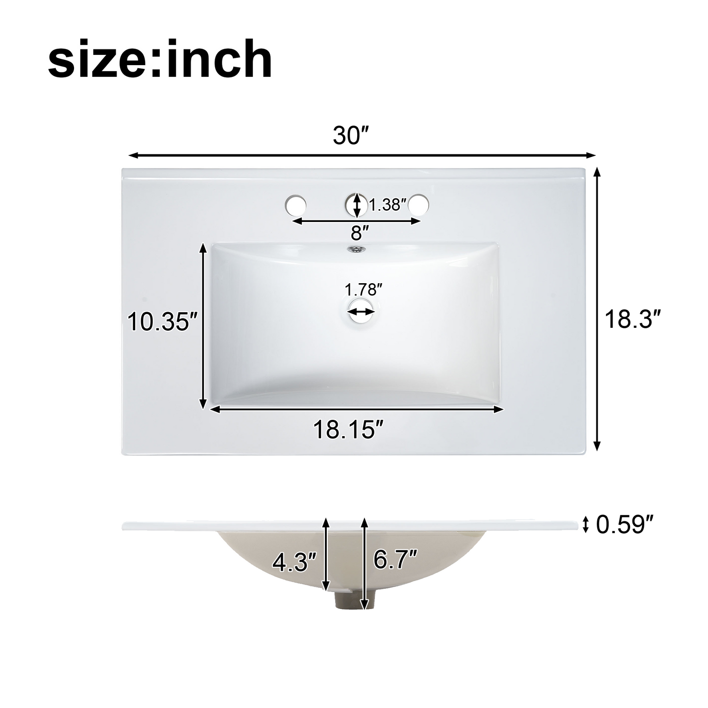 VanityFus 30-in Bathroom Vanity Single White Sink Combo Ceramic Top 2 Soft-Close Doors 1 Drawer
