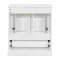 VanityFus 30-in Bathroom Vanity Single White Sink Combo Ceramic Top 2 Soft-Close Doors 1 Drawer