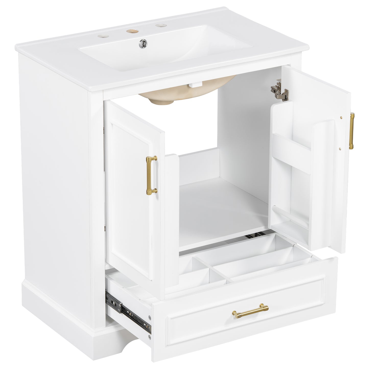 VanityFus 30-in Bathroom Vanity Single White Sink Combo Ceramic Top 2 Soft-Close Doors 1 Drawer