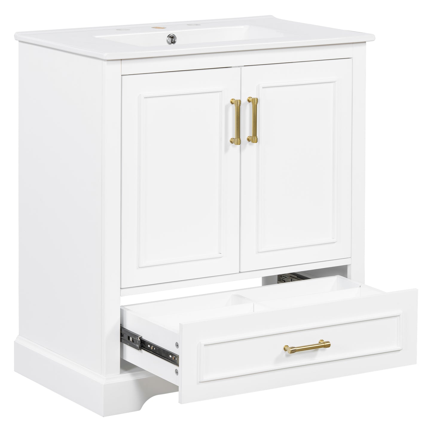 VanityFus 30-in Bathroom Vanity Single White Sink Combo Ceramic Top 2 Soft-Close Doors 1 Drawer