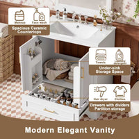 VanityFus 30-in Bathroom Vanity Single White Sink Combo Ceramic Top 2 Soft-Close Doors 1 Drawer