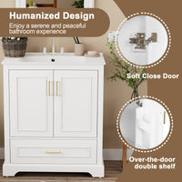 VanityFus 30-in Bathroom Vanity Single White Sink Combo Ceramic Top 2 Soft-Close Doors 1 Drawer