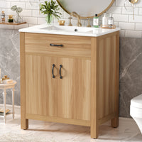 VanityFus 30-in Bathroom Vanity Single Sink Combo Wood Ceramic Top 2 Soft-Close Doors 1 Drawer
