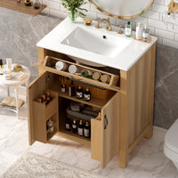 VanityFus 30-in Bathroom Vanity Single Sink Combo Wood Ceramic Top 2 Soft-Close Doors 1 Drawer
