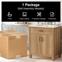 VanityFus 30-in Bathroom Vanity Single Sink Combo Wood Ceramic Top 2 Soft-Close Doors 1 Drawer