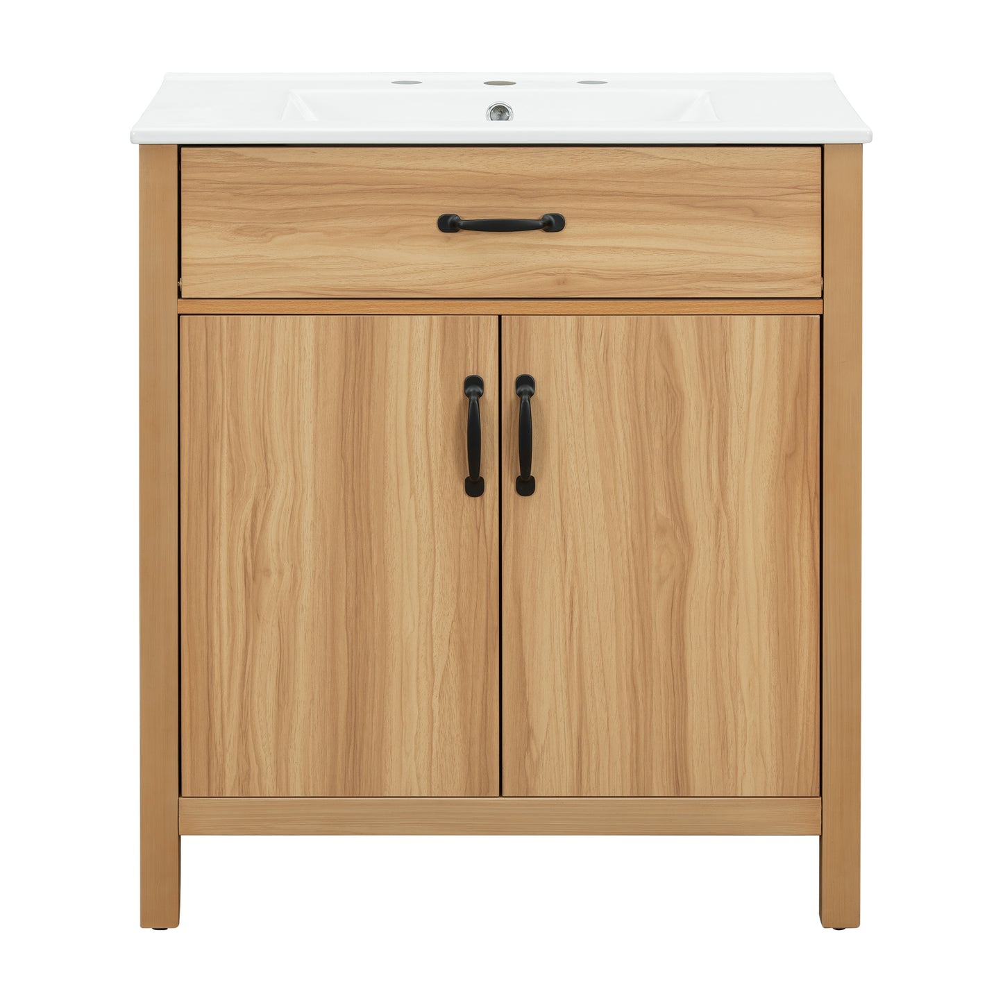 VanityFus 30-in Bathroom Vanity Single Sink Combo Wood Ceramic Top 2 Soft-Close Doors 1 Drawer