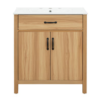 VanityFus 30-in Bathroom Vanity Single Sink Combo Wood Ceramic Top 2 Soft-Close Doors 1 Drawer