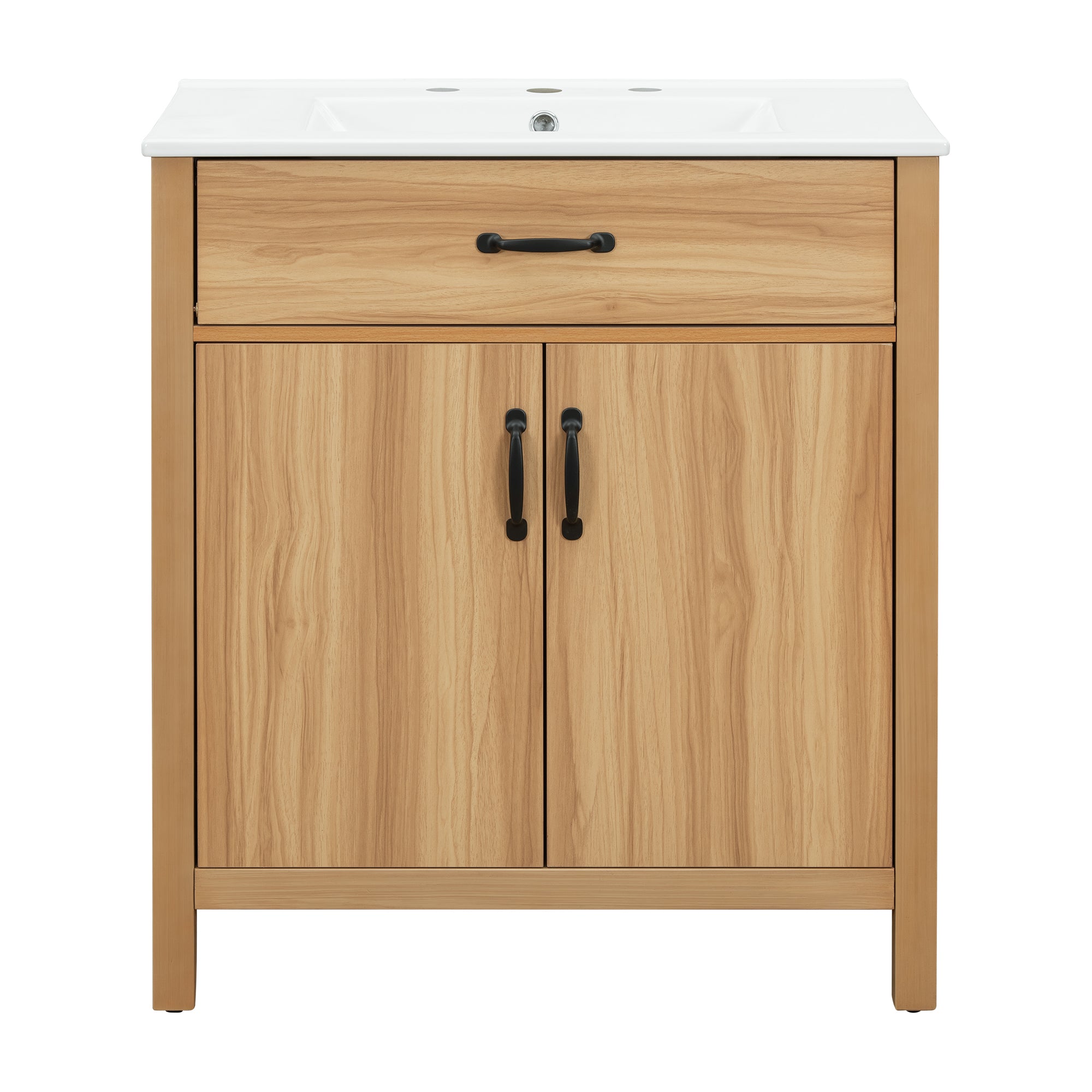 VanityFus 30-in Bathroom Vanity Single Sink Combo Wood Ceramic Top 2 Soft-Close Doors 1 Drawer