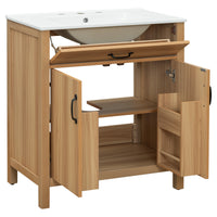VanityFus 30-in Bathroom Vanity Single Sink Combo Wood Ceramic Top 2 Soft-Close Doors 1 Drawer