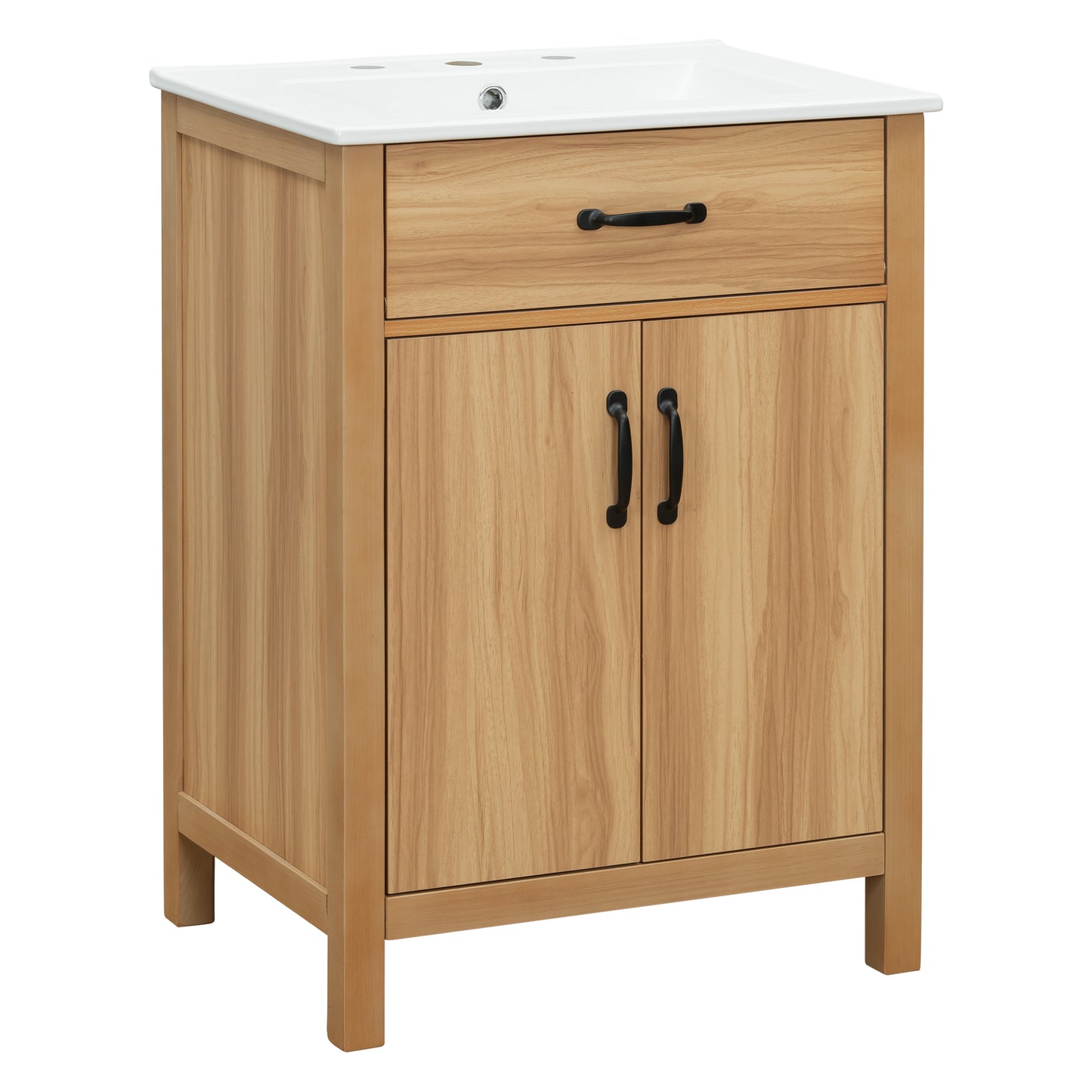 VanityFus 24-in Bathroom Vanity Single Sink Combo Wood Ceramic Top 2 Soft-Close Doors 1 Drawer