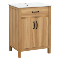 VanityFus 24-in Bathroom Vanity Single Sink Combo Wood Ceramic Top 2 Soft-Close Doors 1 Drawer