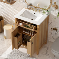VanityFus 24-in Bathroom Vanity Single Sink Combo Wood Ceramic Top 2 Soft-Close Doors 1 Drawer