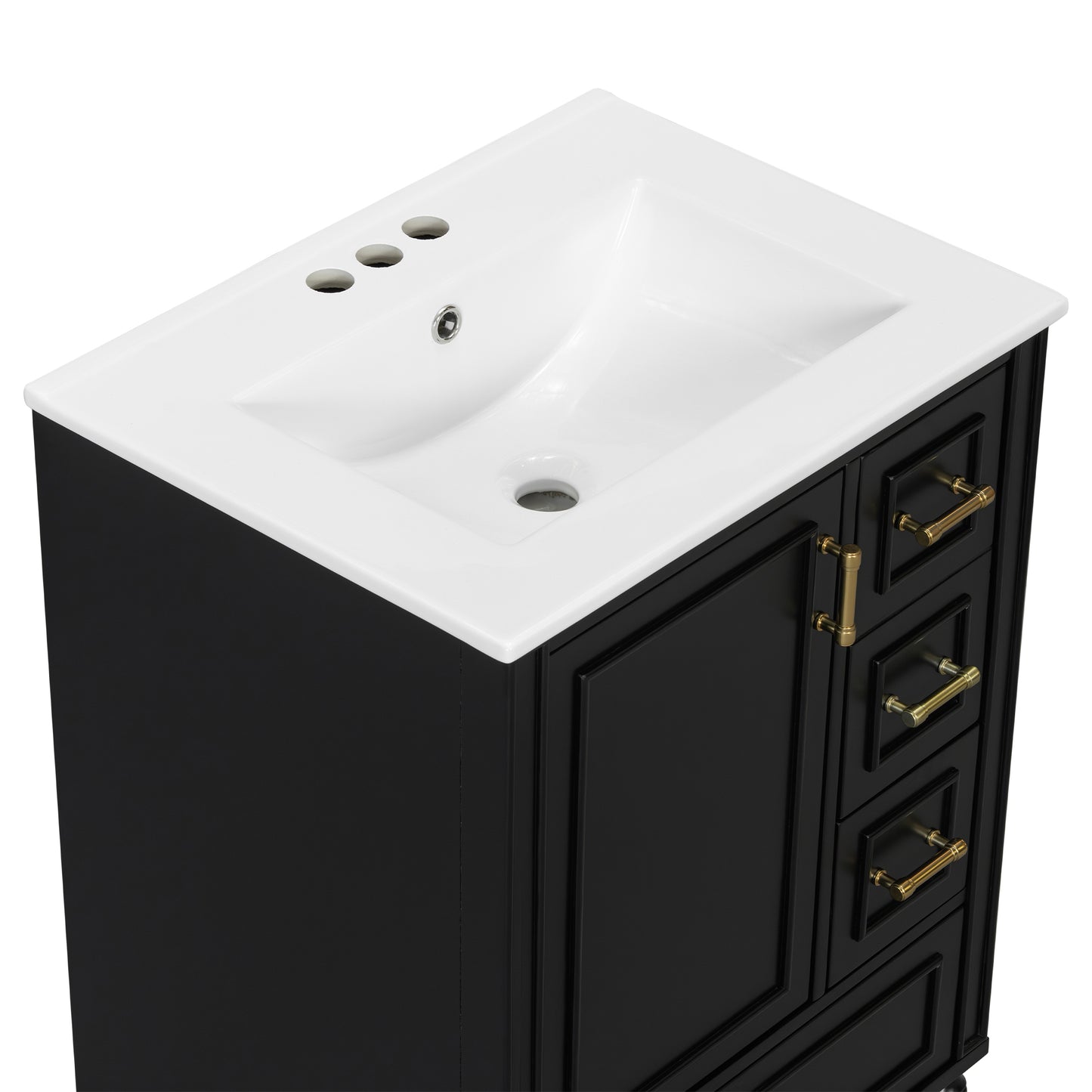 VanityFus Black 24-in Bathroom Vanity Single Sink Combo Ceramic Top 1 Soft-Close Doors 3 Drawers