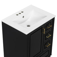 VanityFus Black 24-in Bathroom Vanity Single Sink Combo Ceramic Top 1 Soft-Close Doors 3 Drawers