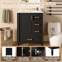 VanityFus Black 24-in Bathroom Vanity Single Sink Combo Ceramic Top 1 Soft-Close Doors 3 Drawers