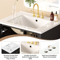 VanityFus Black 24-in Bathroom Vanity Single Sink Combo Ceramic Top 1 Soft-Close Doors 3 Drawers
