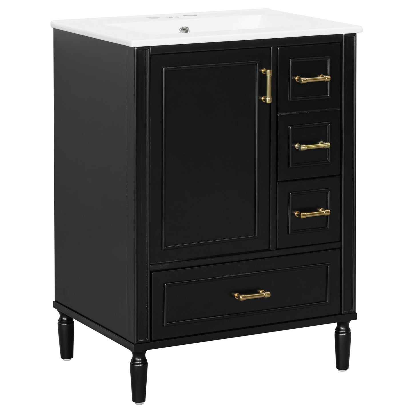 VanityFus Black 24-in Bathroom Vanity Single Sink Combo Ceramic Top 1 Soft-Close Doors 3 Drawers