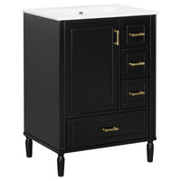 VanityFus Black 24-in Bathroom Vanity Single Sink Combo Ceramic Top 1 Soft-Close Doors 3 Drawers