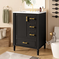 VanityFus Black 24-in Bathroom Vanity Single Sink Combo Ceramic Top 1 Soft-Close Doors 3 Drawers