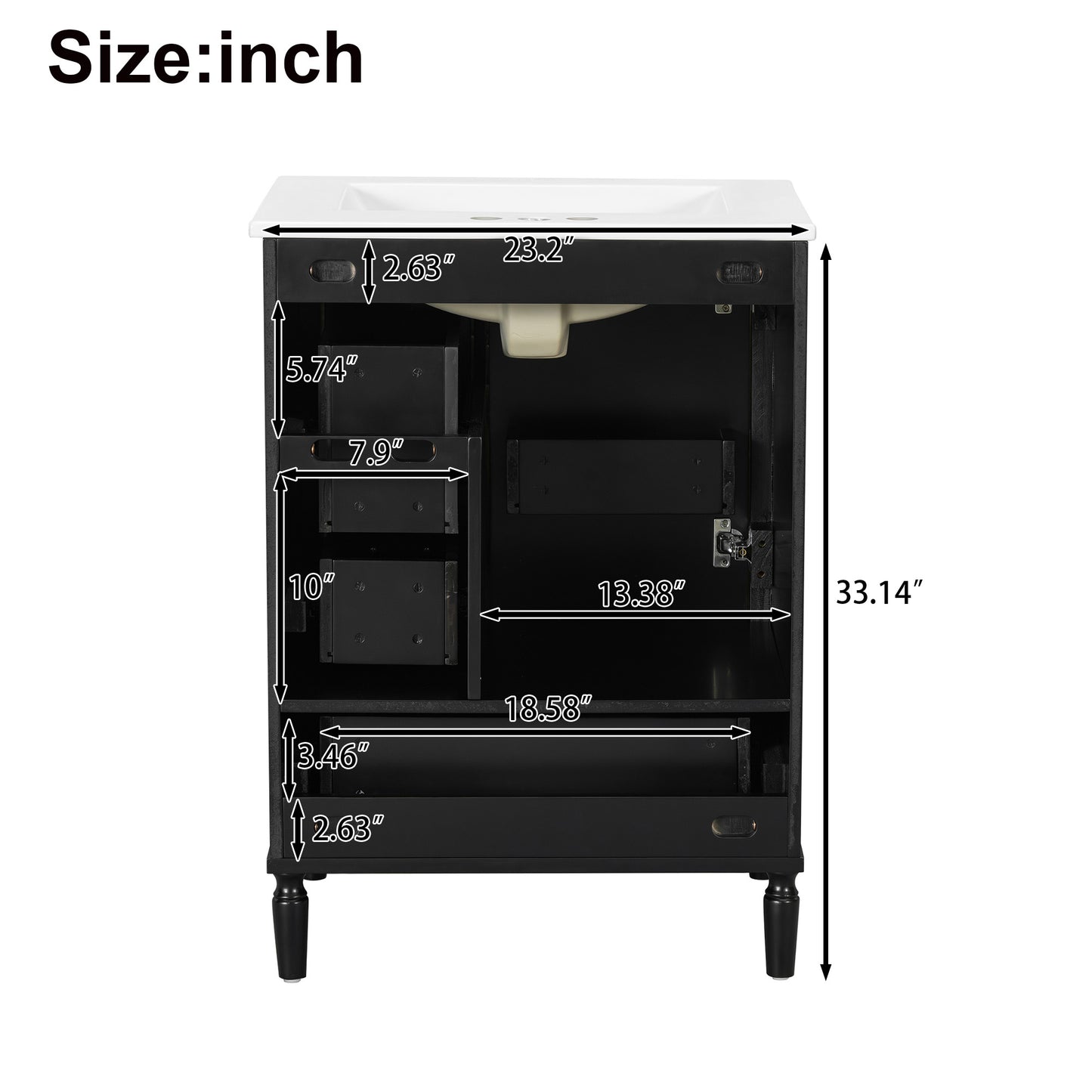 VanityFus Black 24-in Bathroom Vanity Single Sink Combo Ceramic Top 1 Soft-Close Doors 3 Drawers