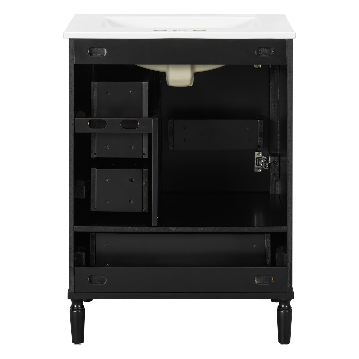 VanityFus Black 24-in Bathroom Vanity Single Sink Combo Ceramic Top 1 Soft-Close Doors 3 Drawers