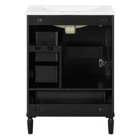 VanityFus Black 24-in Bathroom Vanity Single Sink Combo Ceramic Top 1 Soft-Close Doors 3 Drawers