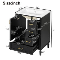 VanityFus Black 24-in Bathroom Vanity Single Sink Combo Ceramic Top 1 Soft-Close Doors 3 Drawers