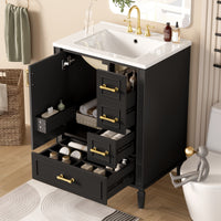 VanityFus Black 24-in Bathroom Vanity Single Sink Combo Ceramic Top 1 Soft-Close Doors 3 Drawers