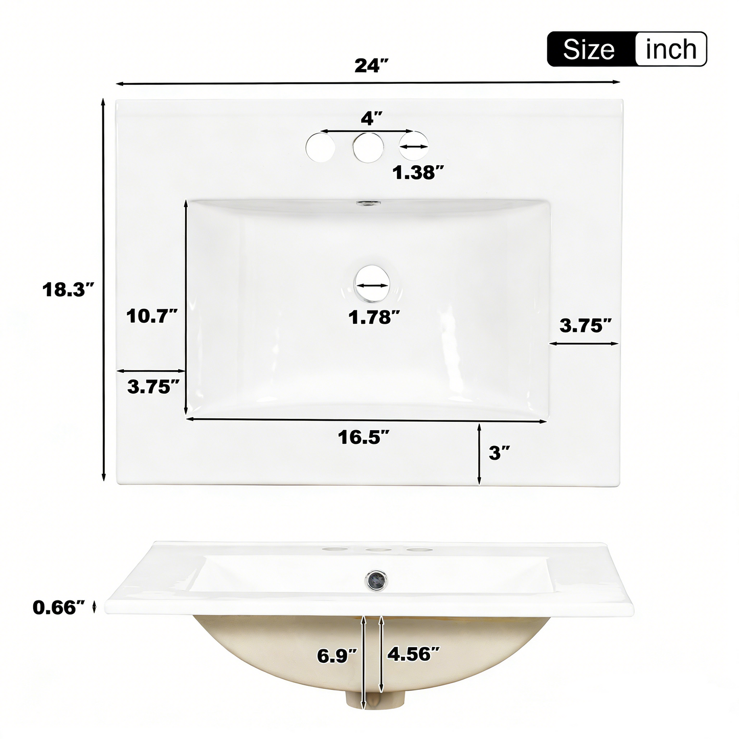 VanityFus Black 24-in Bathroom Vanity Single Sink Combo Ceramic Top 1 Soft-Close Doors 3 Drawers
