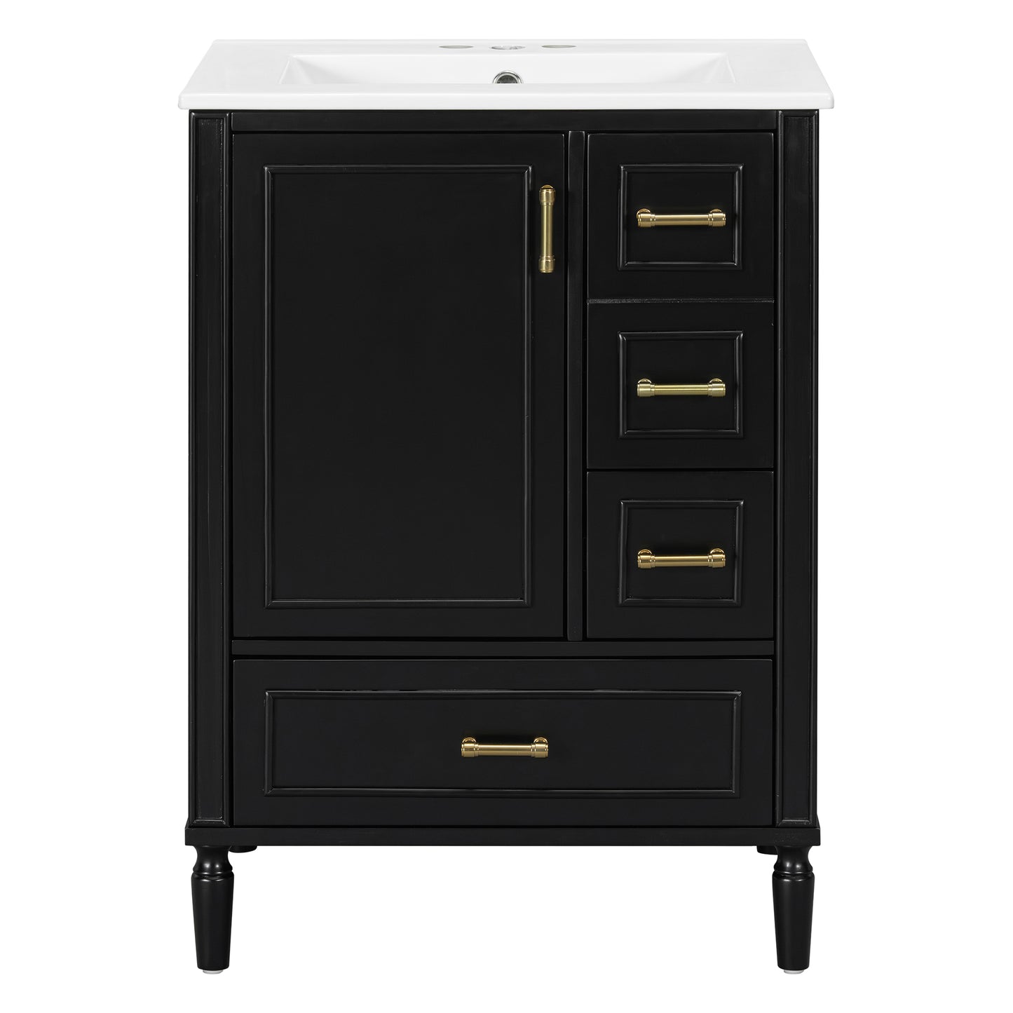 VanityFus Black 24-in Bathroom Vanity Single Sink Combo Ceramic Top 1 Soft-Close Doors 3 Drawers