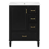 VanityFus Black 24-in Bathroom Vanity Single Sink Combo Ceramic Top 1 Soft-Close Doors 3 Drawers