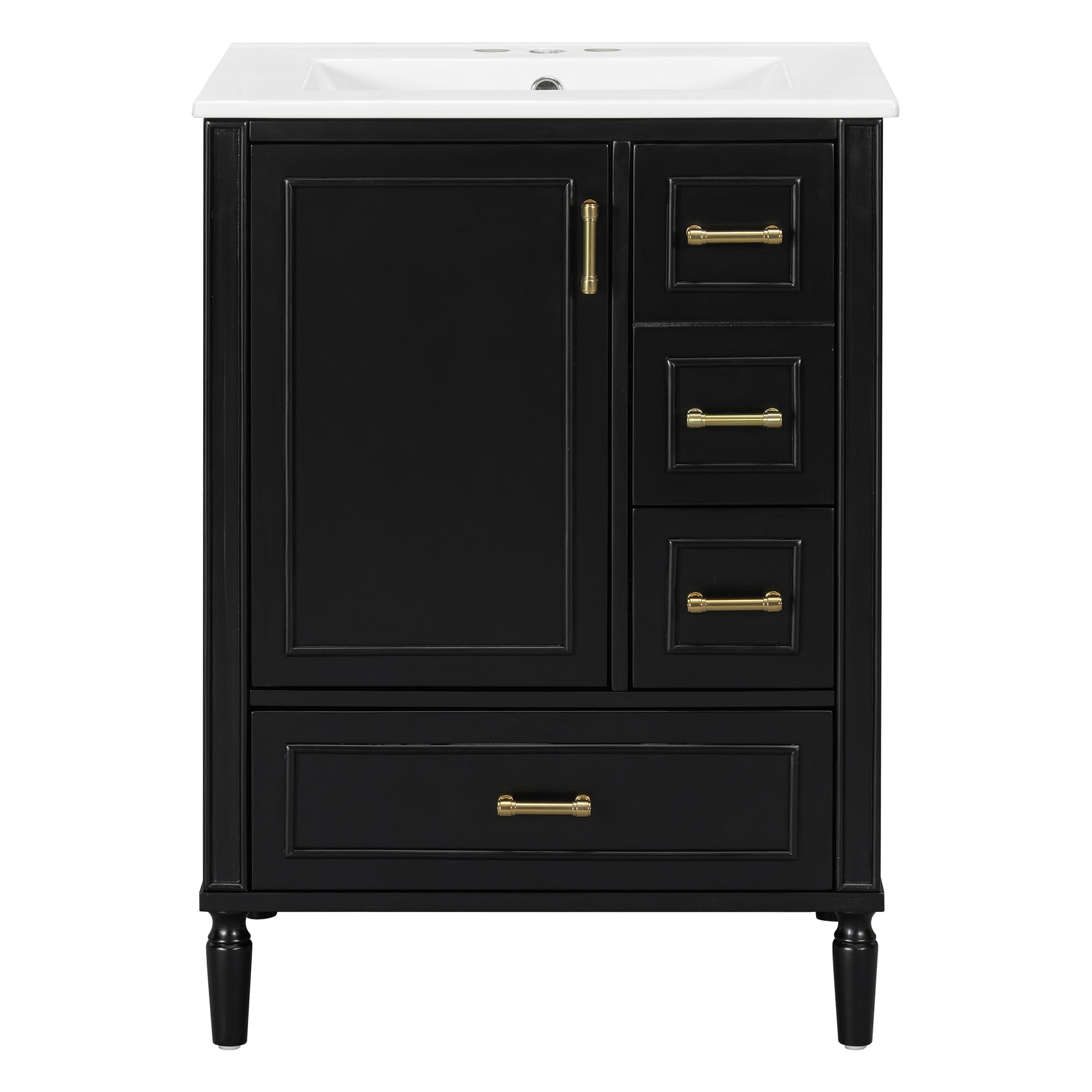 VanityFus Black 24-in Bathroom Vanity Single Sink Combo Ceramic Top 1 Soft-Close Doors 3 Drawers