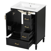 VanityFus Black 24-in Bathroom Vanity Single Sink Combo Ceramic Top 1 Soft-Close Doors 3 Drawers