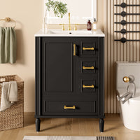 VanityFus Black 24-in Bathroom Vanity Single Sink Combo Ceramic Top 1 Soft-Close Doors 3 Drawers