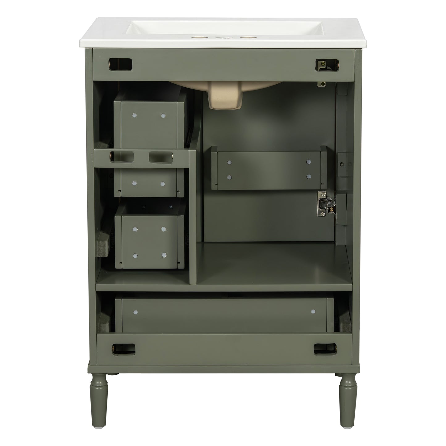 VanityFus Green 24-in Bathroom Vanity Single Sink Combo Ceramic Top 1 Soft-Close Doors 3 Drawers