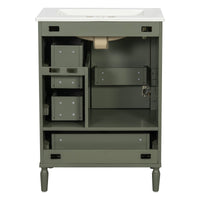 VanityFus Green 24-in Bathroom Vanity Single Sink Combo Ceramic Top 1 Soft-Close Doors 3 Drawers
