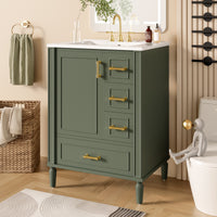 VanityFus Green 24-in Bathroom Vanity Single Sink Combo Ceramic Top 1 Soft-Close Doors 3 Drawers