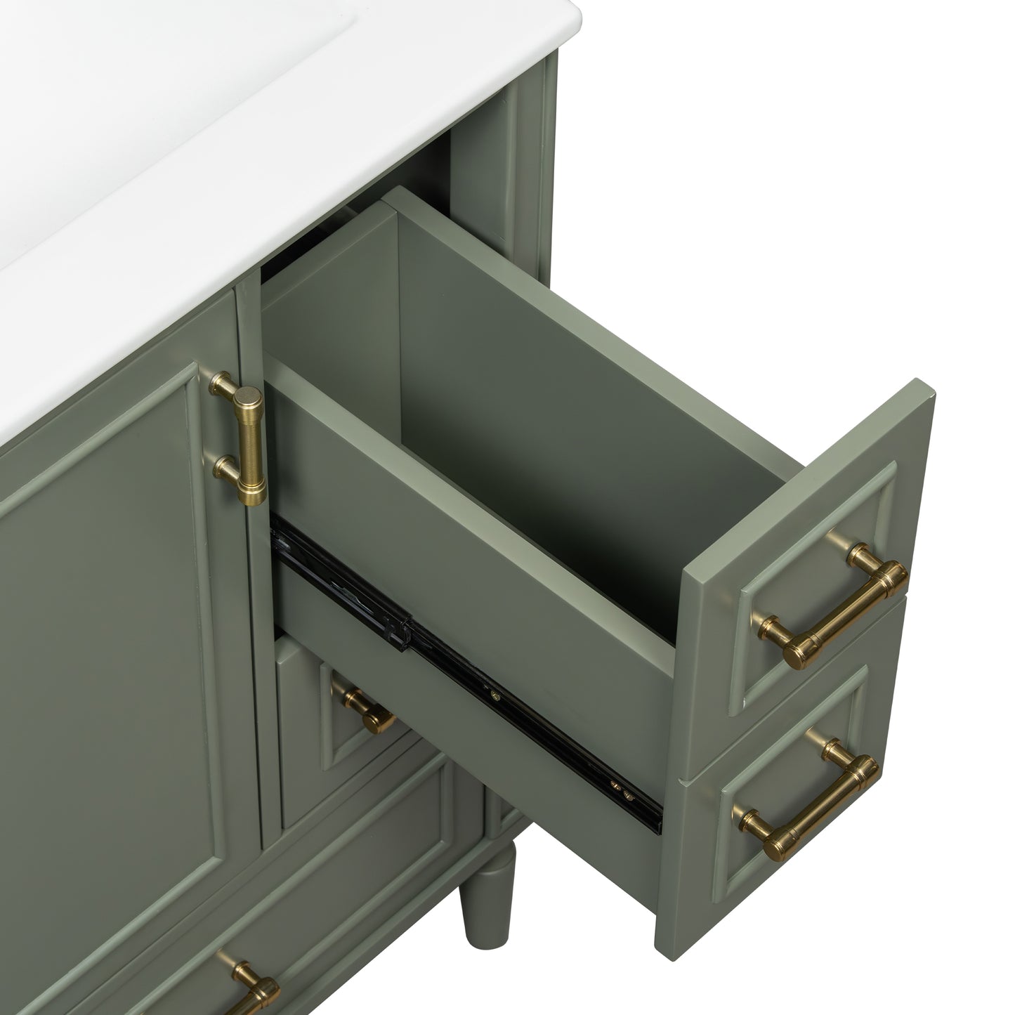 VanityFus Green 24-in Bathroom Vanity Single Sink Combo Ceramic Top 1 Soft-Close Doors 3 Drawers