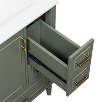 VanityFus Green 24-in Bathroom Vanity Single Sink Combo Ceramic Top 1 Soft-Close Doors 3 Drawers