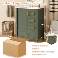 VanityFus Green 24-in Bathroom Vanity Single Sink Combo Ceramic Top 1 Soft-Close Doors 3 Drawers