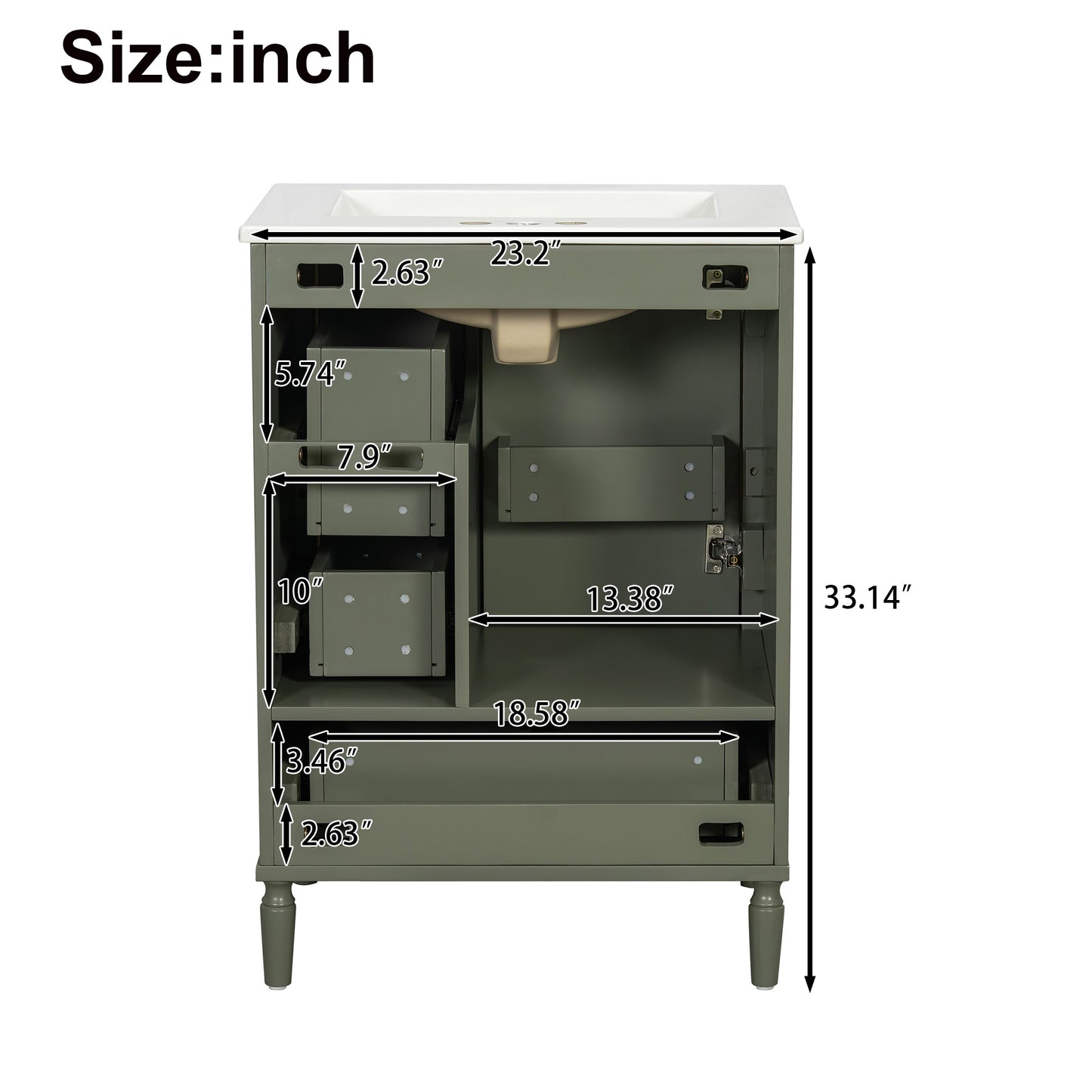 VanityFus Green 24-in Bathroom Vanity Single Sink Combo Ceramic Top 1 Soft-Close Doors 3 Drawers