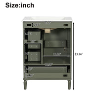 VanityFus Green 24-in Bathroom Vanity Single Sink Combo Ceramic Top 1 Soft-Close Doors 3 Drawers
